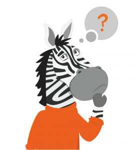 Zebra mit Fragezeichen in Denkblase